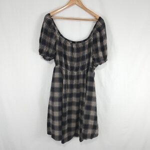 Torrid Women's Puff Sleeve Mini Dress In Elation Plaid Deep Black